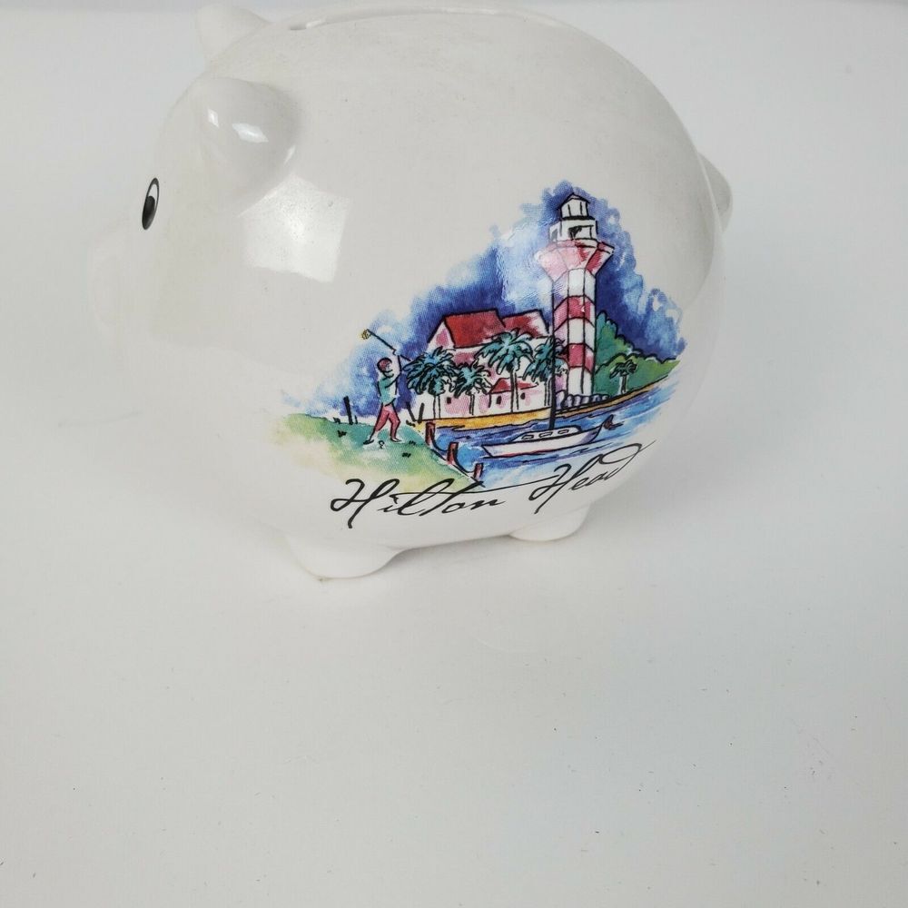 Hilton Head Lighthouse Piggy Bank‎ Ceramic 3" Souvenir